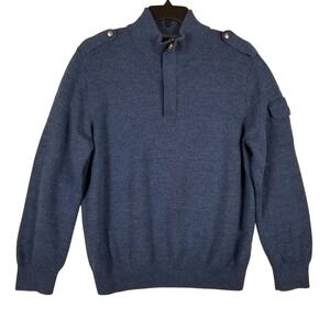 Banana Republic Men XL Blue Wool Blend Italian Yarn Quarter Zip Sweater Military